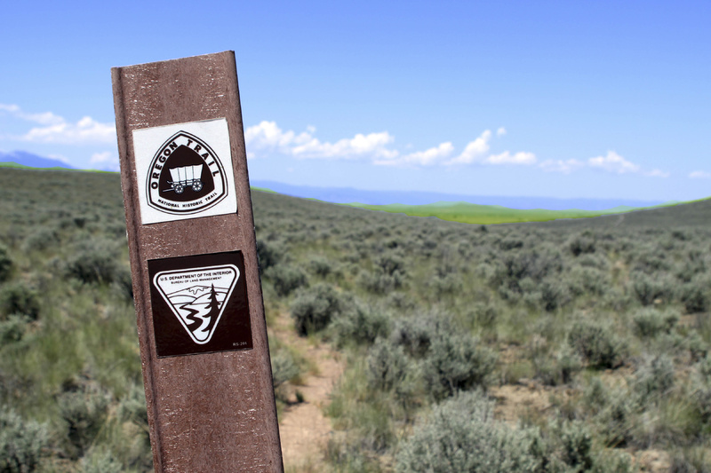 A marker points out a section of the trail at Baker City, Ore.