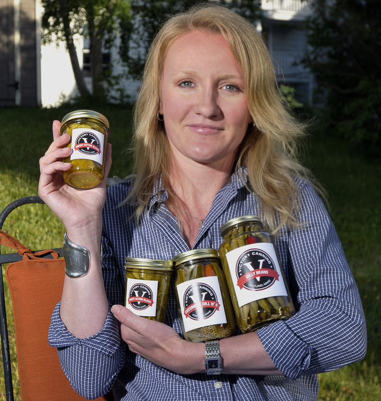 Fayth Preyer of Portland displays her Victory Canning pickles. She learned the importance of a business plan during a five-week “From Recipe to Market” course offered by the University of Maine Cooperative Extension.