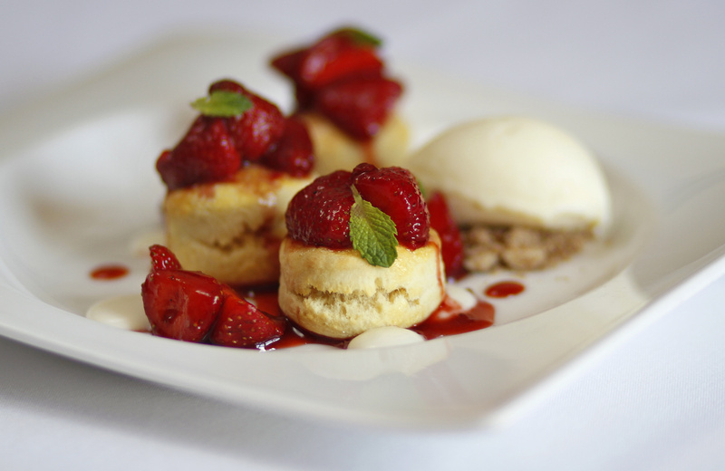 Local Strawberry Shortcake, created by pastry chef Bill Leavy, is a popular dessert at Back Bay Grill in Portland when the fruit is in season.