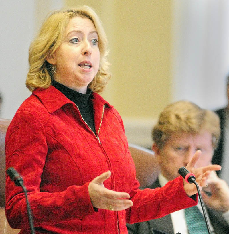 Sen. Lisa Marrache speaks during Senate debate on L.D. 1360 "An Act Regarding Mental Health Treatment" during the most recent legislative session at the State House in Augusta.