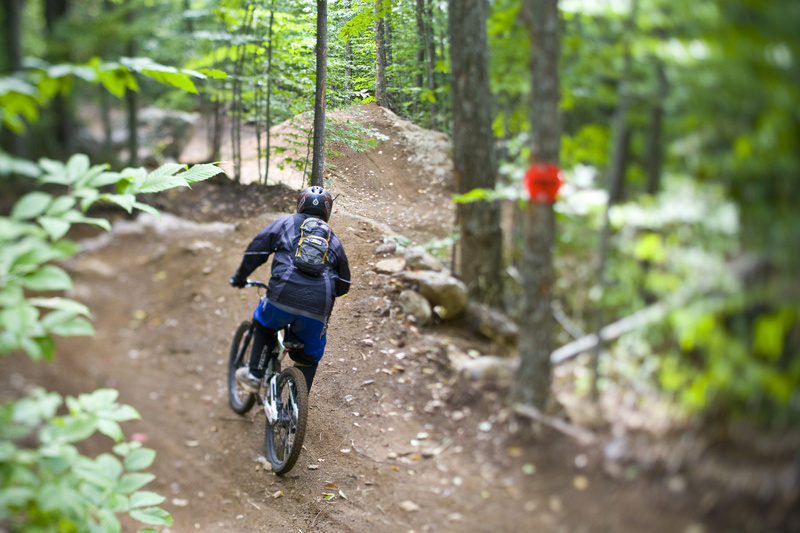 A biker rides a trail in the Sunday River Mountain Bike Park in 2008. The park re-opens on June 25.