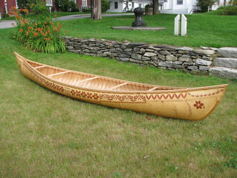 A 16-foot traditional birch bark canoe similar to one made last summer during lessons taught by Steve Cayard at the Penobscot Marine Museum.