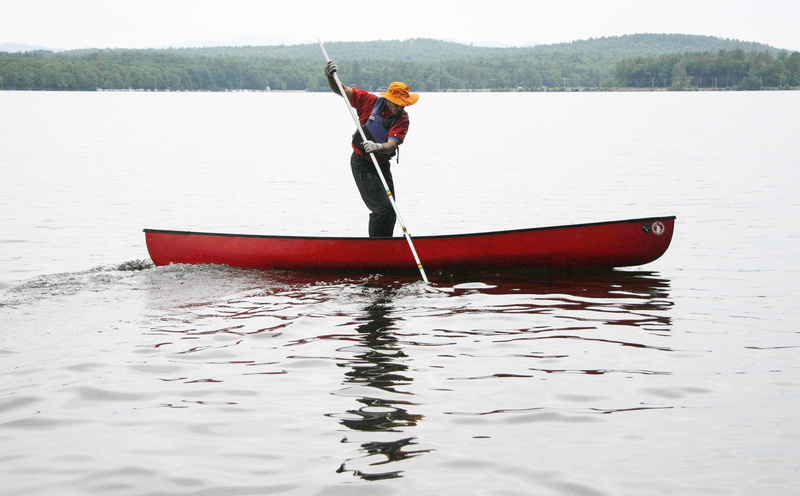 Harry Rock demonstrates the techniques of modern poling in Bridgton’s Moose Pond.