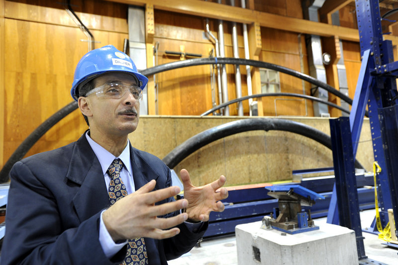 Habib Dagher discusses his role as Maine’s wind-energy point man while working at the Advanced Structures and Composites Center lab at the University of Maine in Orono.