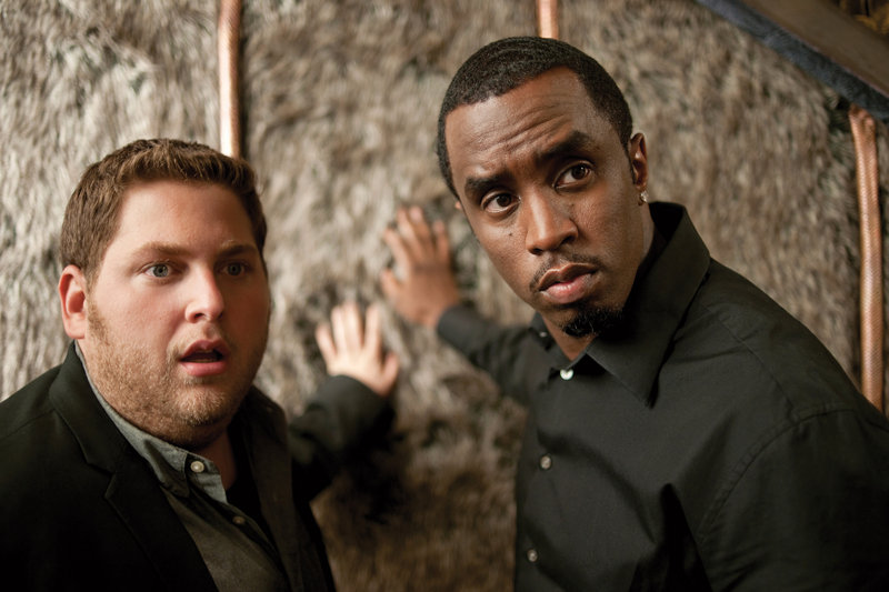 Jonah Hill, left, and Sean Combs in “Get Him to the Greek,” the latest film from producer Judd Apatow. The film is a spin-off from Apatow’s smash hit, “Forgetting Sarah Marshall.”