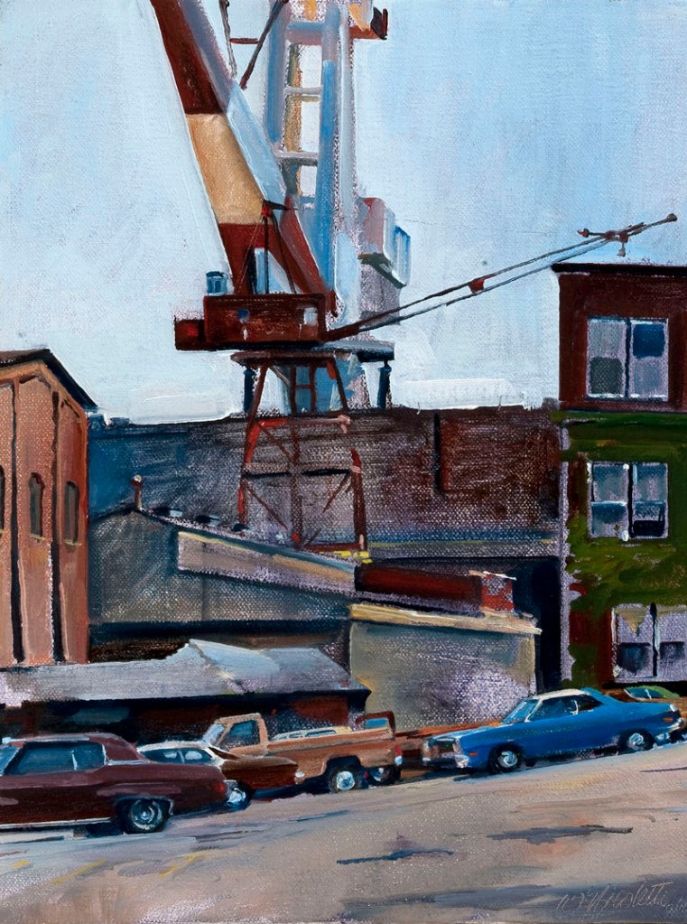 Bath Iron Works,” 1978, oil on canvas, 10 by 8 inches