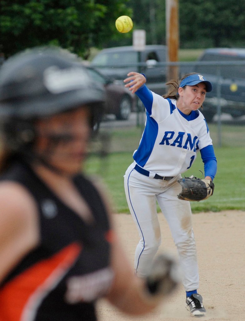 Alex Leonardi of Kennebunk makes a throw from third base trying to get a Biddeford runner headed to first during Wednesday's game at Biddeford. Kennebunk took a 3-2 victory.