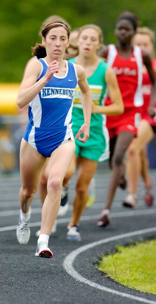 Abbey Leonardi, a Kennebunk sophomore, controls the field Saturday while lowering her own state record in the 1,600, capturing the event in 4 minutes, 51.57 seconds.