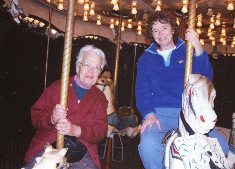 Carolyn F. Edwards and daughter Pamela Edwards of Casco are shown riding the carousel at Cypress Gardens in Florida.