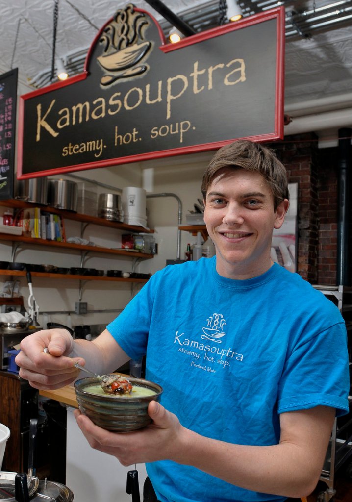 Drew Kinney, executive chef at Kamasouptra, with one of the soups du jour.