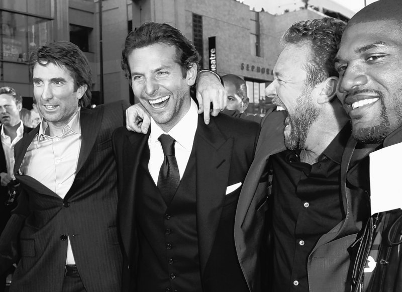 Sharlto Copley, left, Bradley Cooper, director Joe Carnahan and Quinton “Rampage” Jackson pose together at the premiere of “The A-Team” in Los Angeles on Thursday.