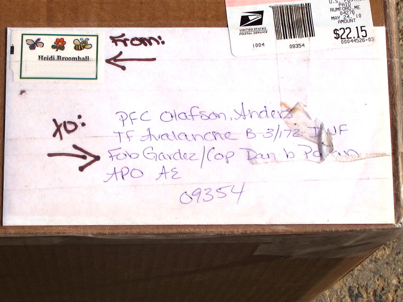 A package for Pfc. Anders Olafson of Madison from his former Madison High School English teacher.