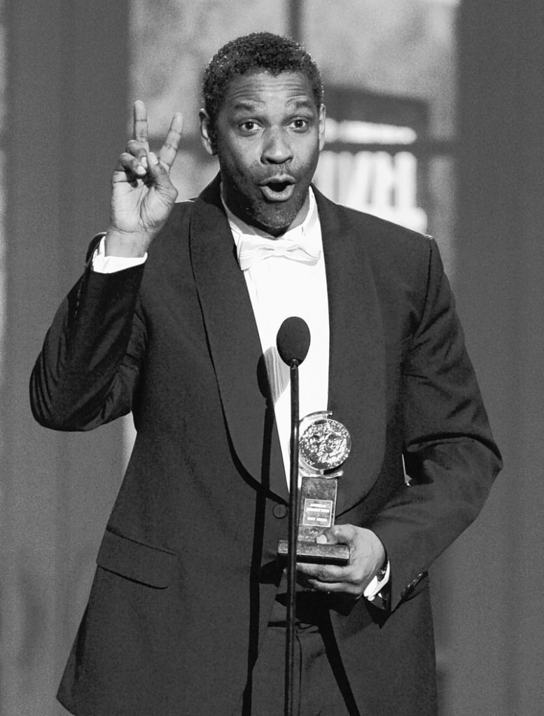 Denzel Washington accepts the Tony Award for Best Performance by a Leading Actor in a Play for “Fences.”