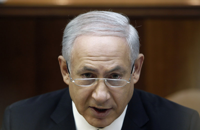 Israeli Prime Minister Benjamin Netanyahu speaks during a Cabinet meeting in Jerusalem Monday. Israel’s Cabinet approved an inquiry into its bloody interventionof a Gaza-bound flotilla.