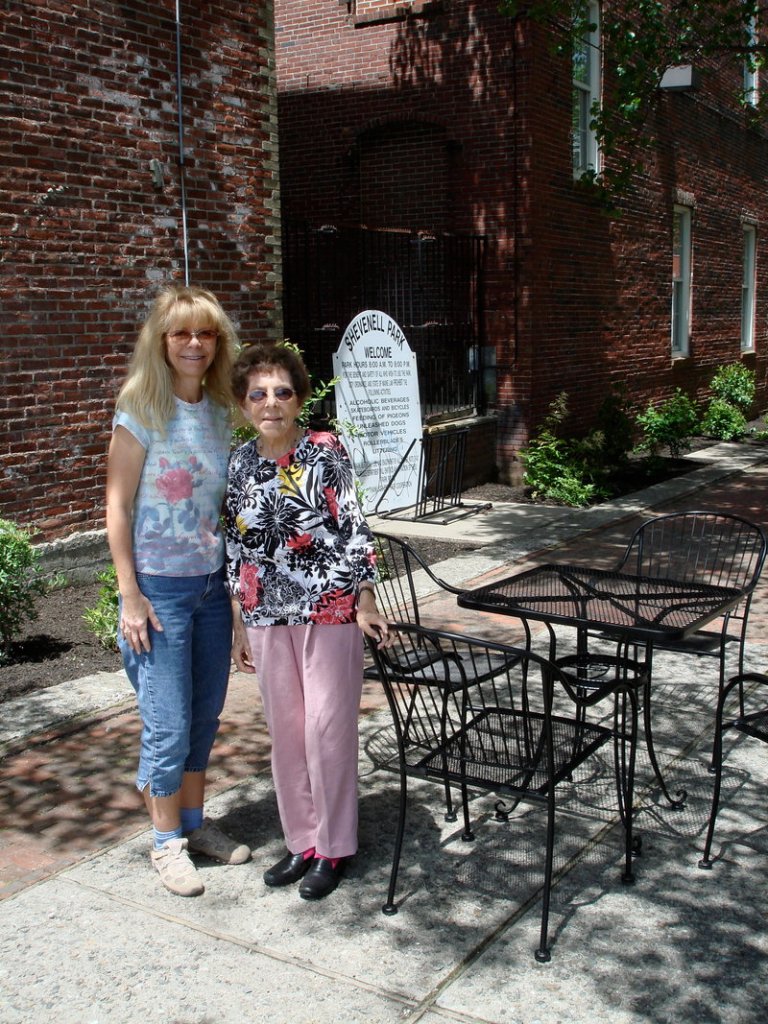 Rachel S. Reggep, right, granddaughter of Israel Shevenell, after whom the park is named, stopped by the park to eat lunch with her daughter Karen Benjamin.