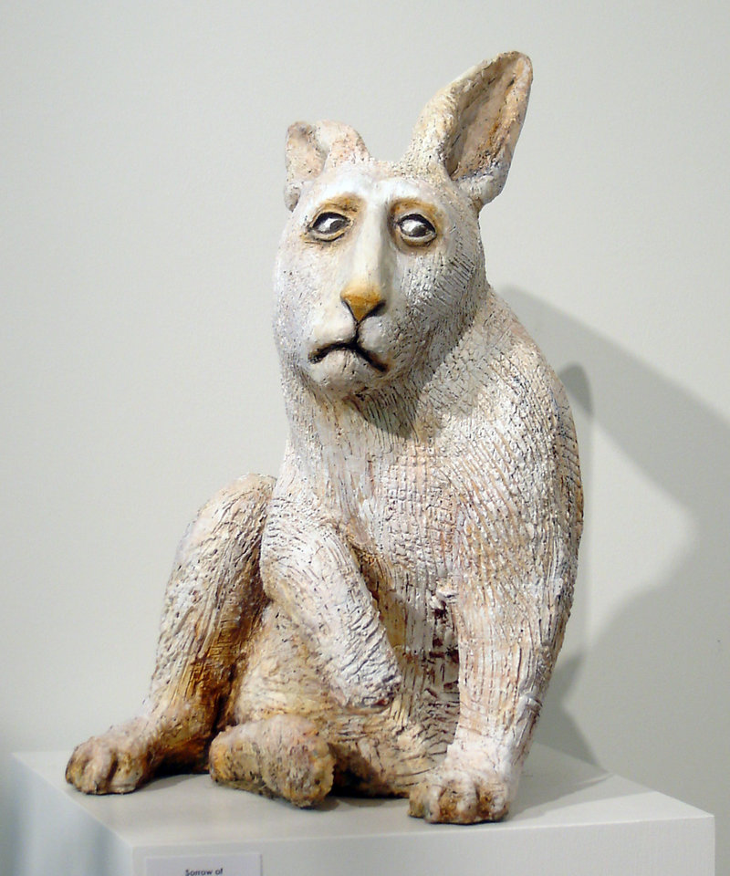 Elizabeth Ostrander, “Sorrow of the White Rabbit,” ceramic, 19 inches