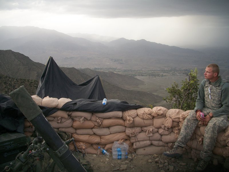 Maine Army National Guard Spc. Joshua Hager of Corinth describes this photo of himself at his post in Afghanistan as "majestic."