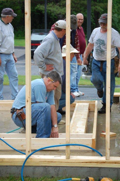 Members of the Yarmouth Rotary and the Yarmouth Lions Club worked together earlier this month to build a storage shed for Bartlett Circle.