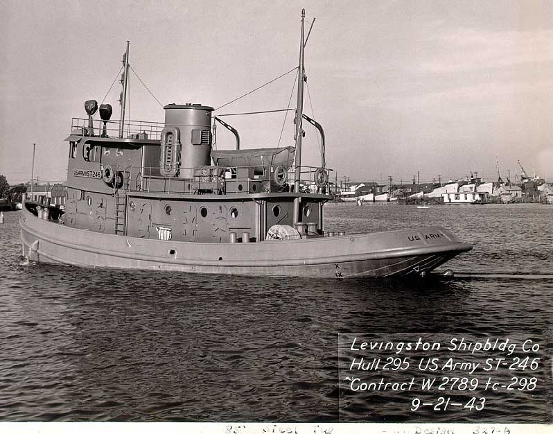 A 1943 Army photo released by the Lake Champlain Maritime Museum shows the sister tugboat of the William H. McAllister, the tugboat that was shipwrecked in Lake Champlain, Vt., in 1963.