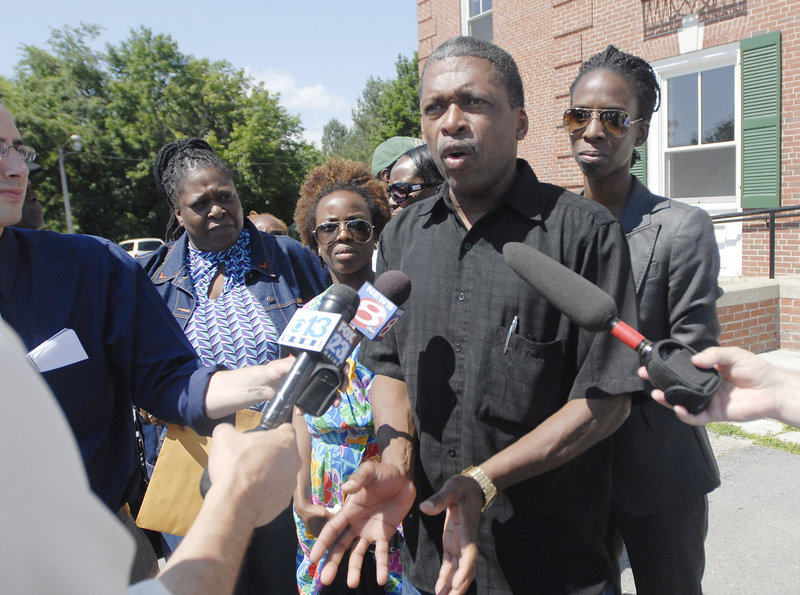 Whitfield George is joined by family outside York County Superior Court Friday after a jury found Darlene George and Jeffrey Williams guilty of murdering Winston George, her husband and Whitfield George’s brother.