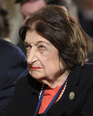 In this May 27, 2010, photo, Helen Thomas listens to President Barack Obama during a news conference in the East Room of the White House.
