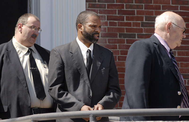 Jeffrey Williams leaves York County Superior Court in handcuffs today after being found guilty of murder.