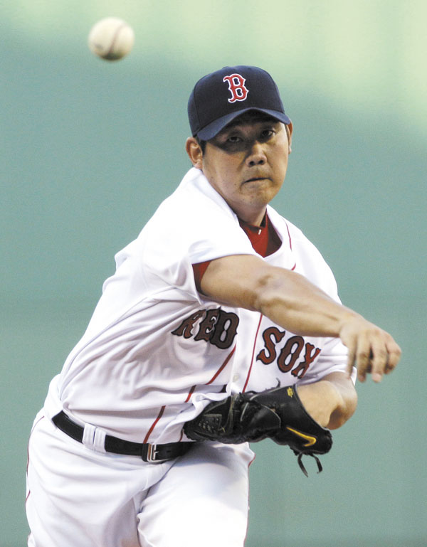 Red Sox pitcher Daisuke Matsuzaka gave up three runs in six innings against Tampa Bay Rays on Wednesday night at Fenway Park. He struck out seven and walked four as the Red Sox lost 7-4.