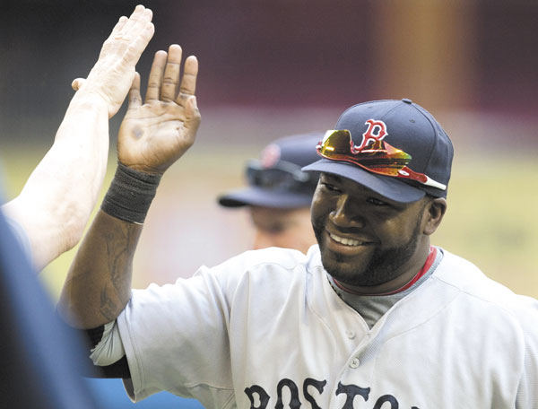 David Ortiz celebrates after the Red Sox beat the Blue Jays 3-2 Sunday in their final game before the All-Star break.