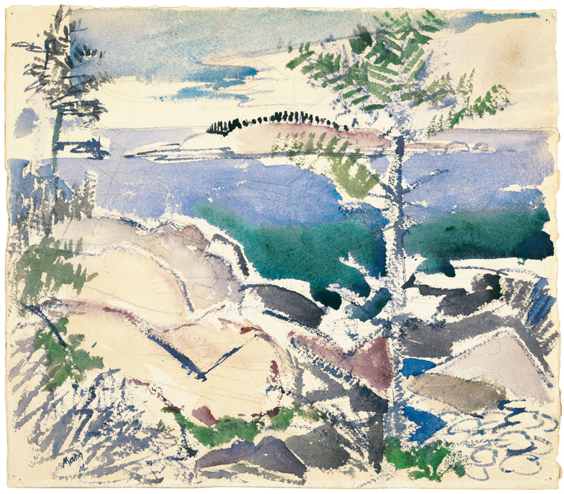 John Marin's "Big Wood Island," 1914, opaque and transparent watercolor over graphite drawing on ivory paper