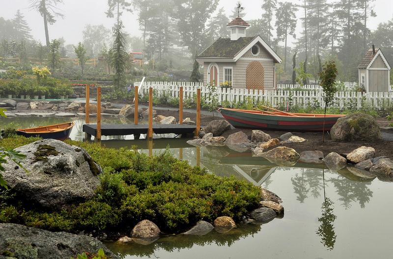 A pond lies at the center of the new children’s garden at the Coastal Maine Botanical Gardens in Boothbay. A working rowboat evokes Robert McCloskey’s “Burt Dow, Deep Water Man,” one of several garden features inspired by Maine children’s books.