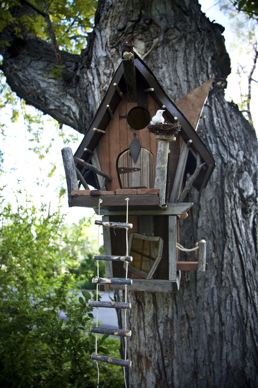 A birdhouse designed by Chad Blecha and built by Alan Mowrer of Crooked Creations