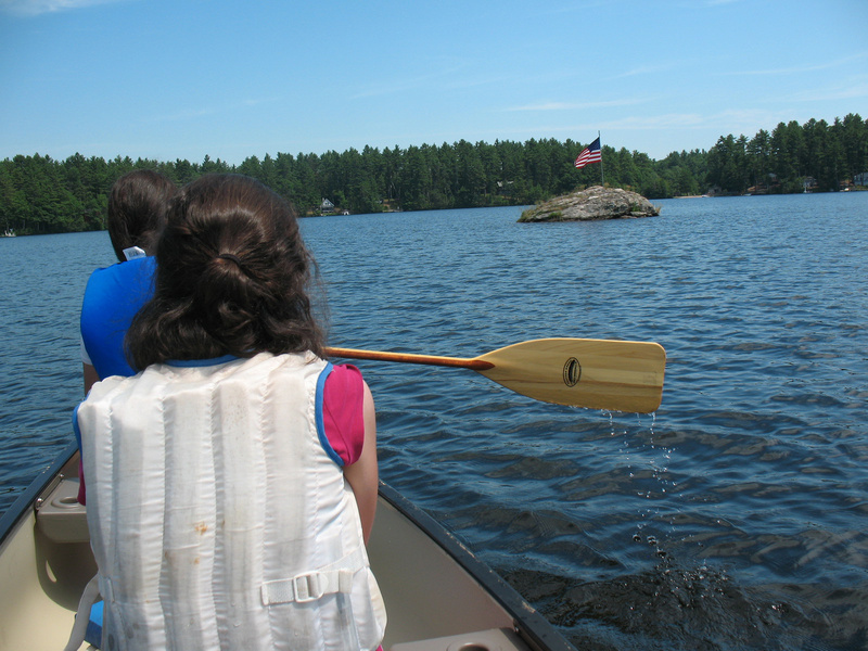 Our approach to "Poop Rock." The kids wanted to get a closer look at all the boulders and islands out on the lake.