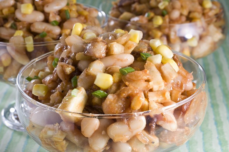 Barbecue bacon and bean salad makes a welcome change from the usual summer fare of pasta or potato salad.