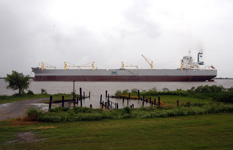 The Taiwanese-flagged former tanker named the “A Whale,” billed as the world’s largest oil-skimming vessel, is anchored Wednesday on the Mississippi River in Boothville, La. The ship, longer than three football fields and 10 stories high, just emerged from a retrofitting for the Gulf, where officials hope it will suck up 21 million gallons of oily water per day.