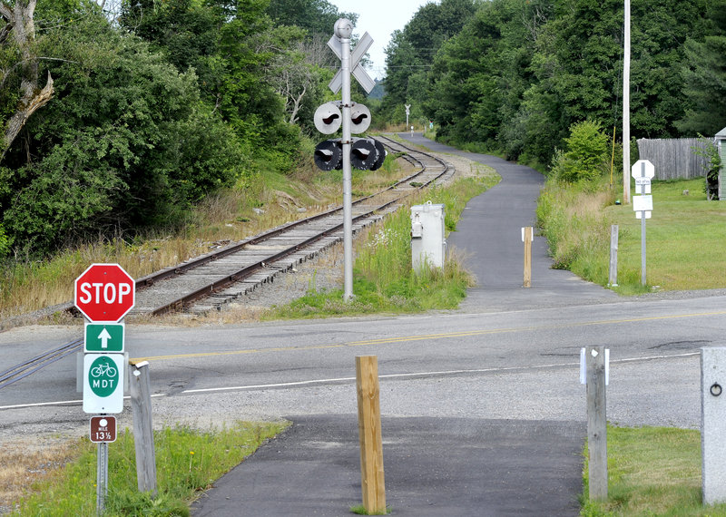 The Mountain Division Trail is seen here looking north crossing Route 237 in Gorham.