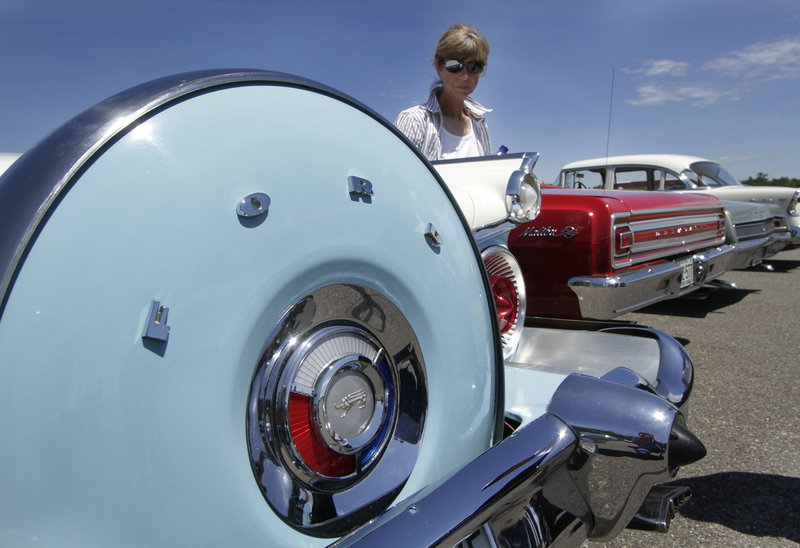 Jane McVay of Sedgwick admires the lines of a 1959 Ford Galaxy.