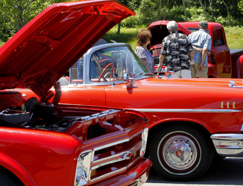 Red was a common color at the antique car show.