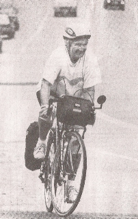Vera Warner is shown at age 71 on her 350-mile bike trip from Albany, N.Y., to Saco.