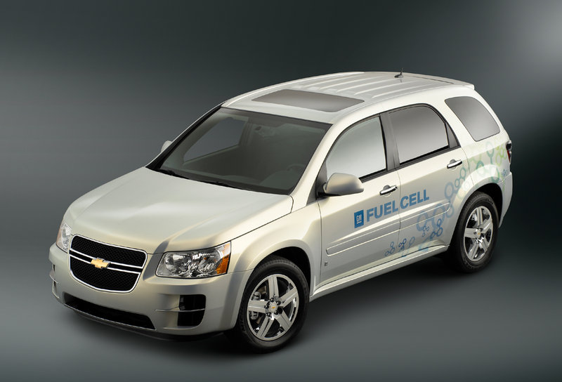 From the outside, it would be hard to tell the hydrogen-powered Equinox from a conventionally powered 2006 model if it weren't for the molecule and Fuel Cell graphics on its flanks and tailgate.