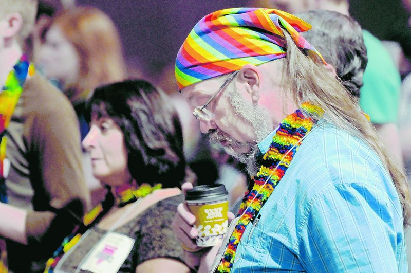 Gay marriage supporter Steven Webster of Madison, Wis., listens during a debate Friday at the General Assembly of the Presbyterian Church in Minneapolis.