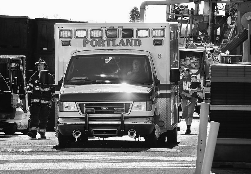 A Medcu ambulance transports injured people to one of Portland’s two hospital emergency rooms.