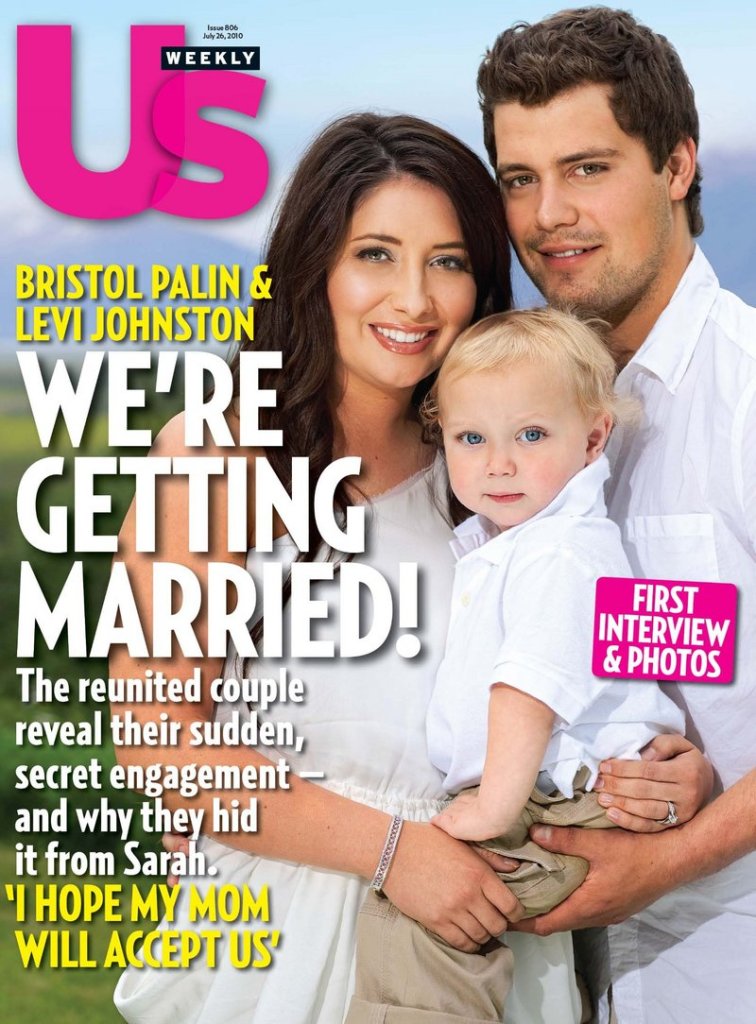 Bristol Palin, 19, daughter of former Alaska Gov. Sarah Palin, poses with her fiance Levi Johnston, 20, and their18-month-old son, Tripp, on the cover of the July 26 issue of Us Weekly.
