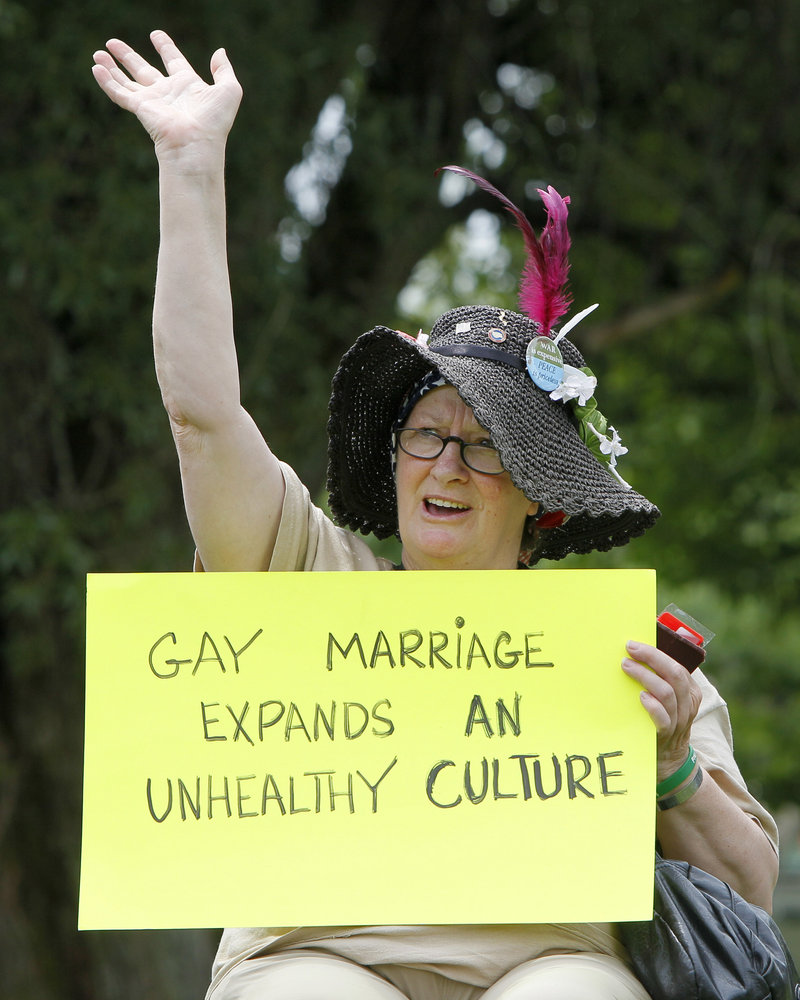 Madelyn Fijalek of Farmington makes her feelings known during the rally against gay marriage. Voters repealed the state’s gay-marriage law last fall, 53-47 percent.