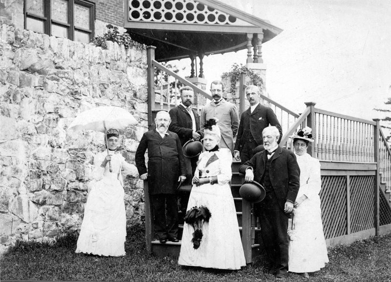 President Benjamin Harrison, second from left, front row, during a visit to Bar Harbor in 1889. With him are, from left, front row: Mrs. Henry Cabot Lodge, Mrs. James G. Blaine, James G. Blaine and Margaret Blaine Damrosche. From left in the back: Henry Cabot Lodge, Walker Blaine and the president’s personal secretary.