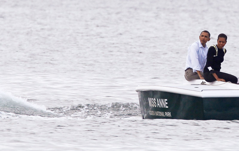 President Obama and first lady Michelle Obama take a boat tour of Frenchman Bay in Bar Harbor on Friday.