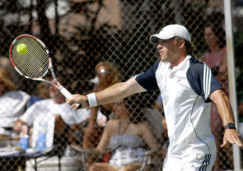 Ben Cox, a Portland Country Club teaching pro from Vero Beach, Fla., played six matches without losing his serve on his way to winning the men's singles title at the Betty Blakeman Memorial Tennis Tournament in Yarmouth.
