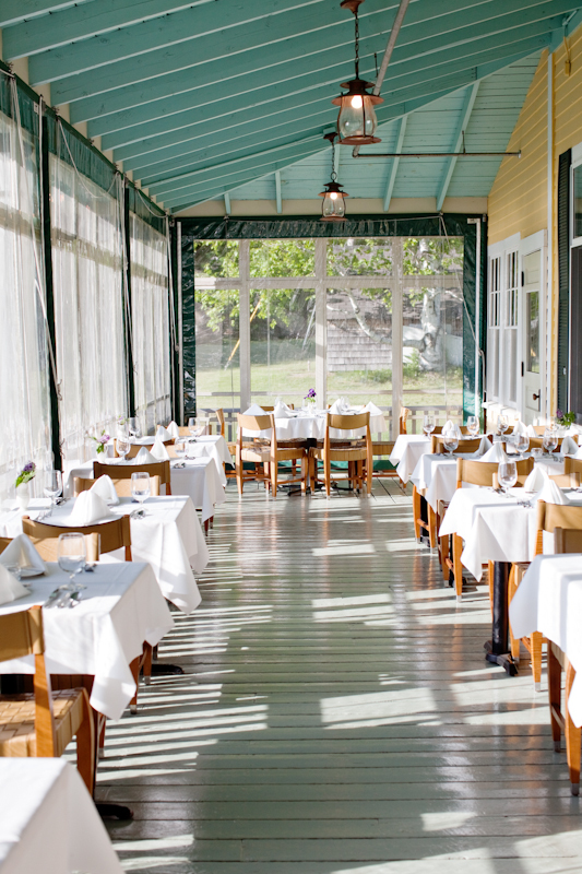The Chebeague Island Inn’s porch makes an enjoyable dinner setting. An improved menu, under the direction of a new chef, has made the inn a popular destination this summer.
