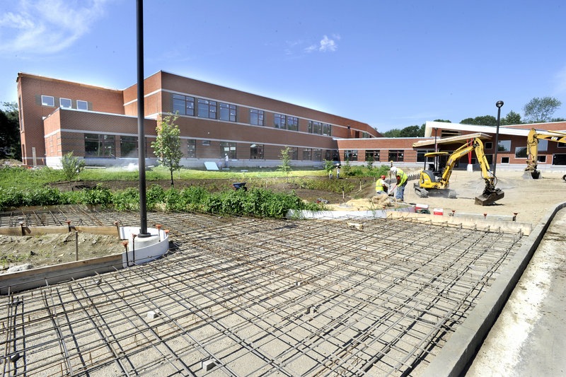 Walkways are ready for concrete finishing as construction of the $14.2 million Ocean Avenue Elementary School in Portland nears completion. The school will accommodate 440 students.