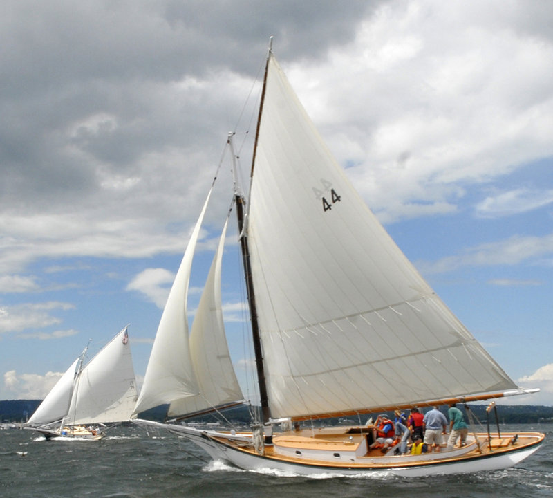 Sails fill during Thursday's competition in Rockland Harbor.