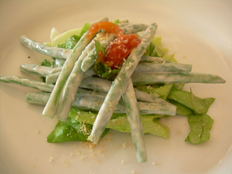 A haricot vert salad with almond, basil, red wine vinegar and creme fraiche dressing was sampled at a recent tasting at Natalie's in Camden. Chef Klang adapted it from one he made while working in France.